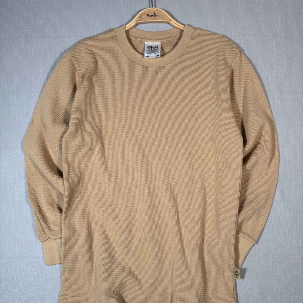 Shaka Wear Heavyweight Thermal Long Sleeve Shirt Khaki Tan Mens Medium